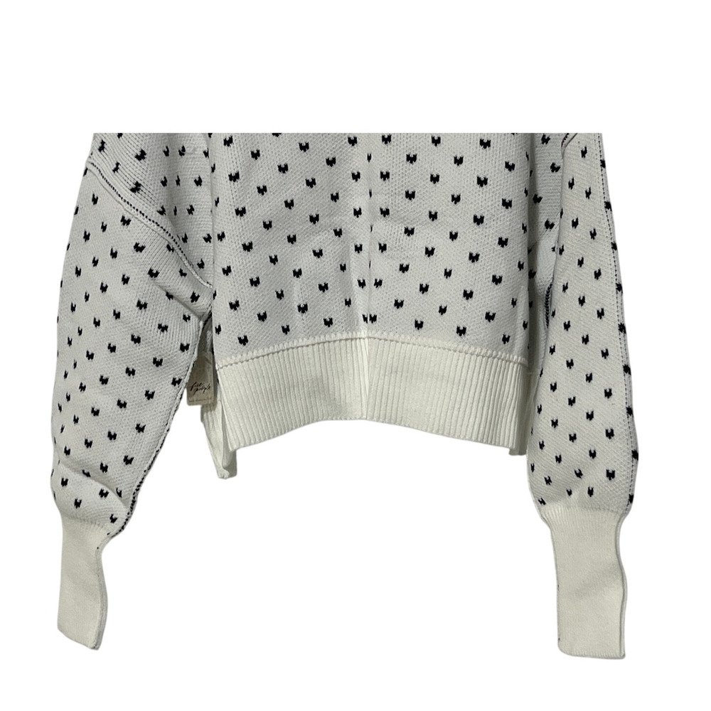 FREE PEOPLE WOMENS SMALL PATTERN EASY STREET CROP PULLOVER SWEATER WHITE NAVY - Picture 10 of 14
